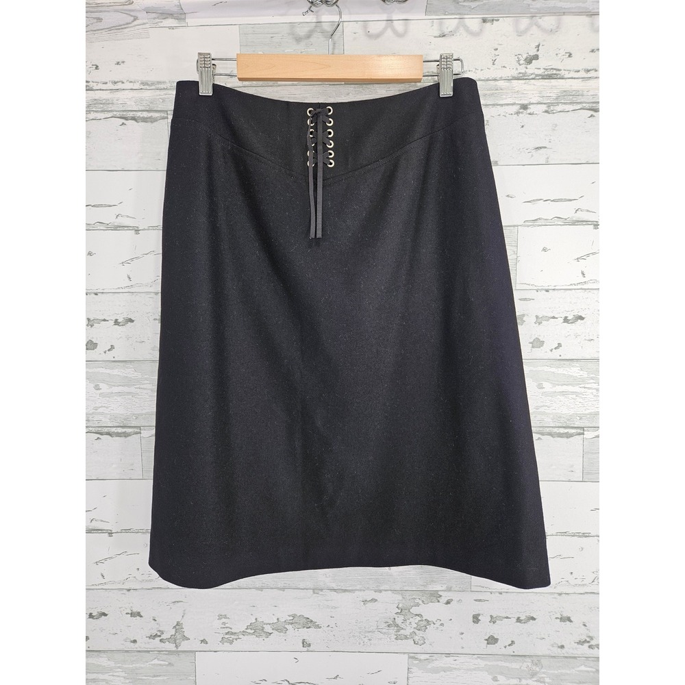 J Crew Black Wool Blend Lace Up Corset Front A-Line Midi Skirt Size 8